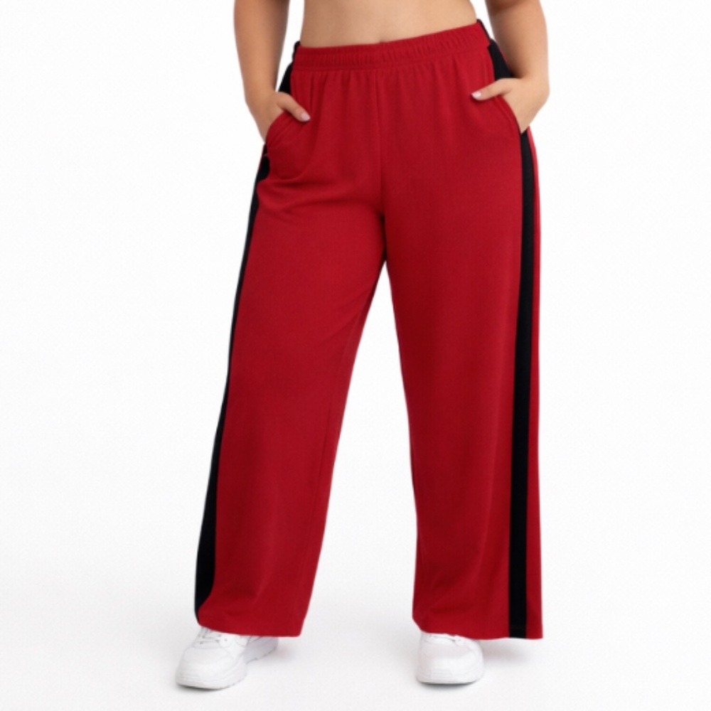 FOREVER 21 Red Black Stripe Track Pants Size Large